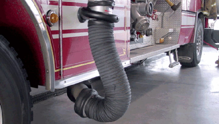Vehicle exhaust removal systems for fire and emergency stations